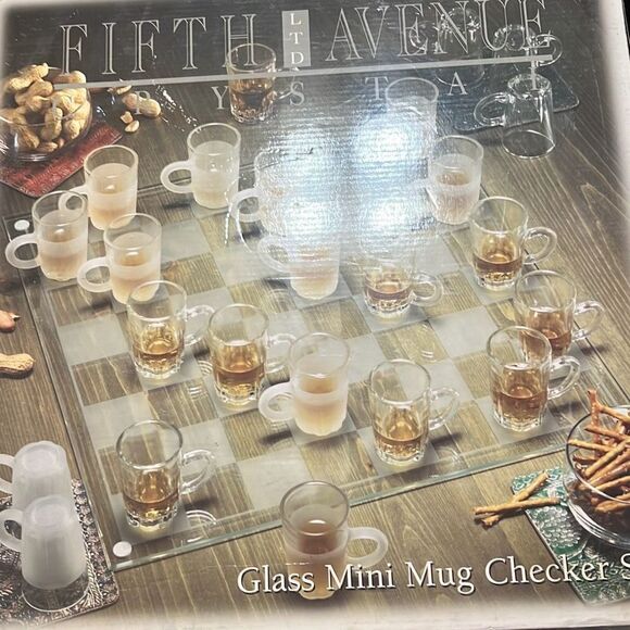 Fifth Avenue glass mini mug‎ checker drinking game set - Picture 4 of 4